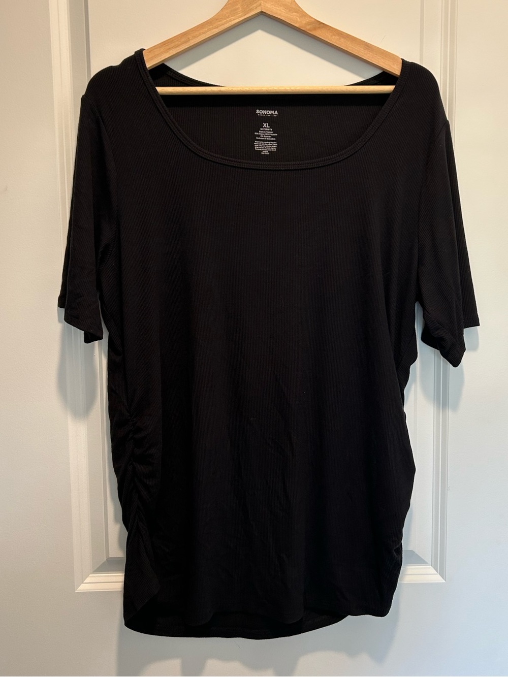 Maternity Black Ribbed Short Sleeve Top XL